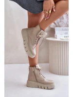 Zazoo 60511 Skórzane Botki Damskie Na Platformie Ocieplane Beżowe Zazoo 60511 Skórzane Botki Damskie Na Platformie Ocieplane Beżowe