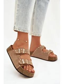 Dámské pantofle se zlatými sponkami a knoflíky Khaki Tervina