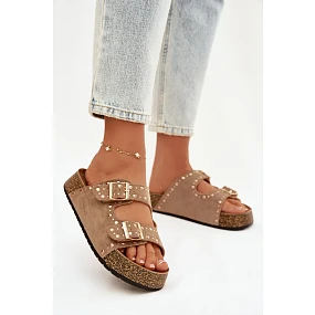 Dámské pantofle se zlatými a knoflíky Khaki model 21919020 - Boto