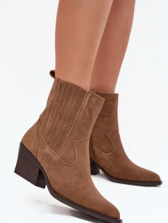 Dámska zateplená členková obuv Dylira na podpätku - ťava, semiš