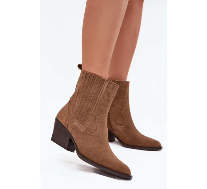 Dámska zateplená členková obuv Dylira na podpätku - ťava, semiš Dámska zateplená členková obuv Dylira na podpätku - ťava, semiš