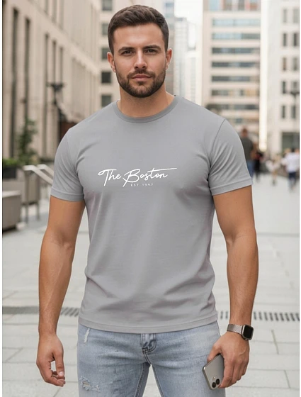 Tshirt męski bawełniany z nadrukiem The Boston szary model 22305532 - FashionStreet