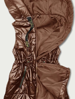 Lesklá vesta v karamelové barvě s kapucí (B8131-14)