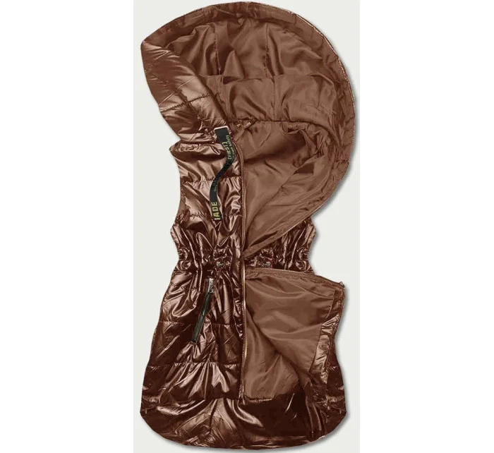 Lesklá vesta s kapucňou v karamelovej farbe (B8131-14) Lesklá vesta s kapucňou v karamelovej farbe (B8131-14)