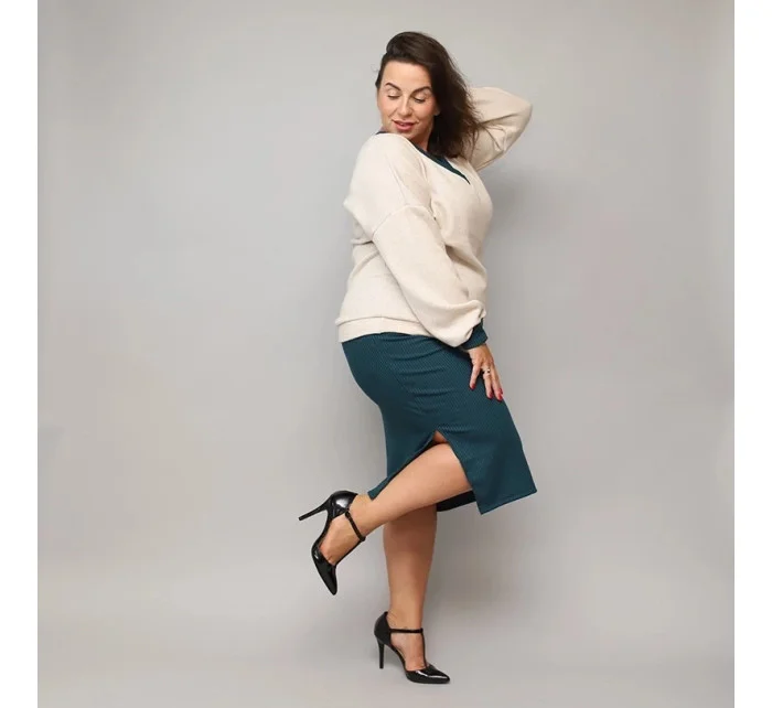 Béžovo-tmavozelené šaty s pletenou blúzkou (682)