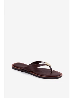 Dámské ploché žabky s zlatým detailem čokoládové model 22102942 - EVENTO