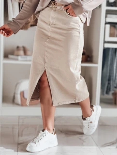 Džínsová maxi sukňa s rozparkom MIDIWAY béžová FashionStreet CY0479