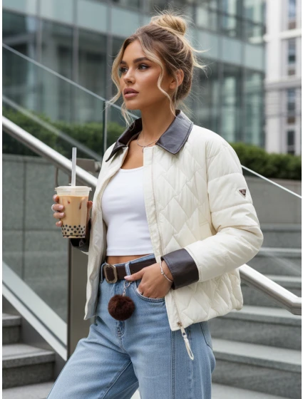 Dámska prešívaná bunda v ecru farbe FashionStreet TY5621