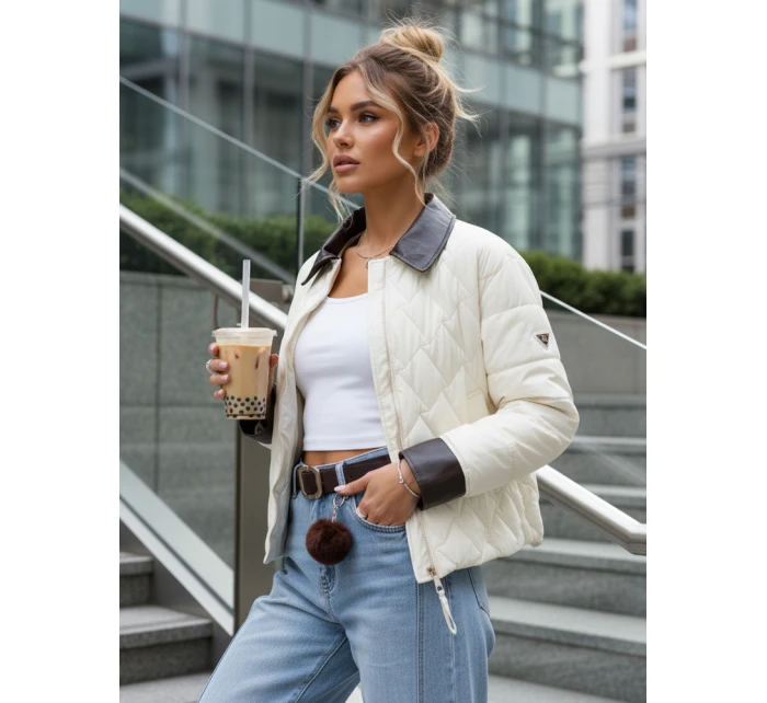 Dámska prešívaná bunda v ecru farbe FashionStreet TY5621