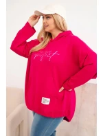 Dámska mikina s kapucňou Plus Size s fuchsiovou potlačou