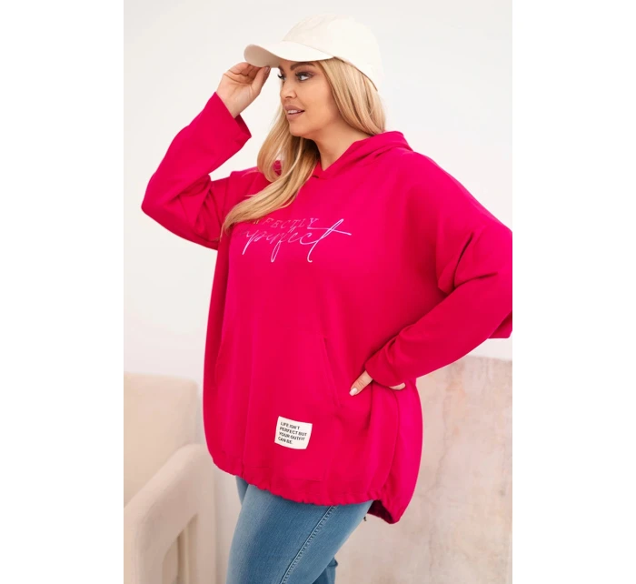 Dámska mikina s kapucňou Plus Size s fuchsiovou potlačou