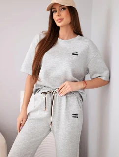 Dámsky maslový viskózový set s krátkym rukávom a nohavicami so skladanými koncami sivý