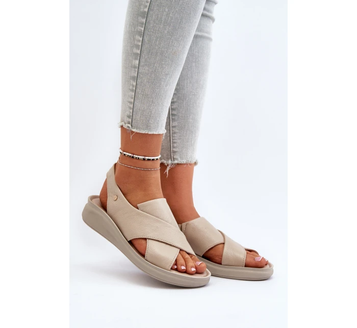 Zazoo 40392 Skórzane Sandały Damskie Beżowe