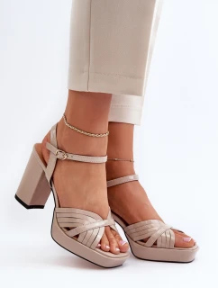 Lakierowane Sandały Damskie Na Słupku Beżowe D&A MR38-668