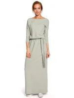 M435 Maxi bavlnené šaty s opaskom na zaväzovanie - čierne