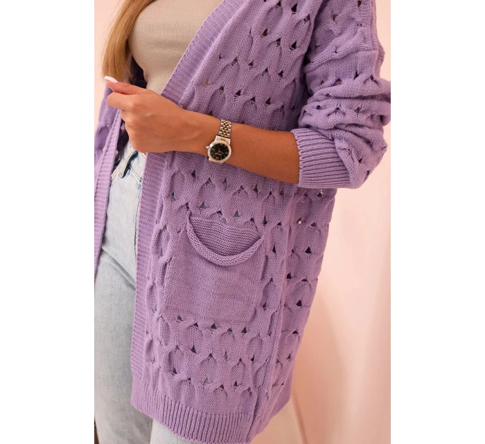 Dámsky sveter s vreckami čipka fialová