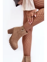 Damskie Zamszowe Botki Na Słupku Z Ozdobą Beżowe Strong