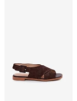 Kožené Semišové Dámské Sandály Na Ploché Podpatky D&A model 22133766 Čokoládové - S.Barski