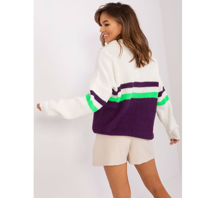 Ecru-tmavo fialový oversize sveter s vlnou