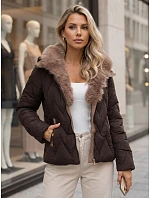 Dámská zimní prošívaná bunda s odnímatelným límcem, hnědá, FashionStreet TY6084 Dámská zimní prošívaná bunda s odnímatelným límcem, hnědá, FashionStreet TY6084