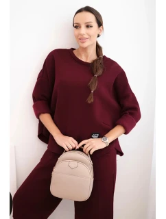 Dámska tepláková súprava z hrubšieho materiálu so širokými nohavicami bordová