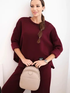 Dámska tepláková súprava z hrubšieho materiálu so širokými nohavicami bordová