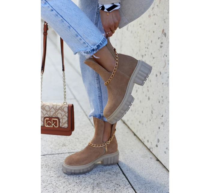 Modne Zamszowe Botki Z Wycięciem Camel Lemar Forget Me
