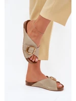 Kožené Pantofle Se Zlatou  Pistácie model 21702507 - Maciejka