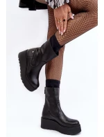 Damskie Skórzane Botki Na Masywnej Platformie Maciejka A7161-01 Czarne
