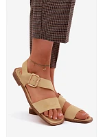 Dámské sandály na ploché podrážce se zlatou přezkou Žluté model 22125656 - Boto