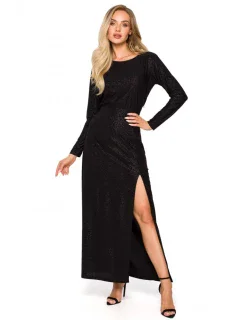 M719 Maxi šaty s dlhými rukávmi - čierne
