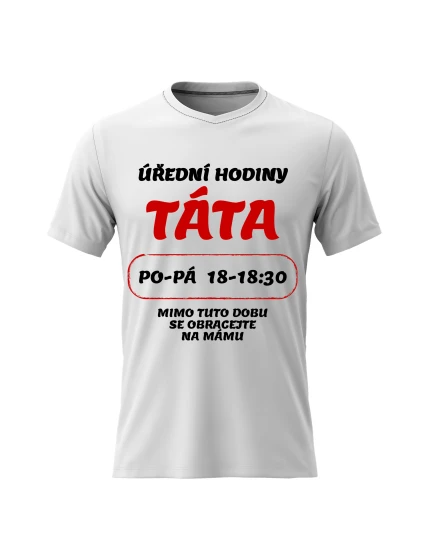 Pánské bavlněné tričko s potiskem - ÚŘEDNÍ HODINY TÁTA - bílé