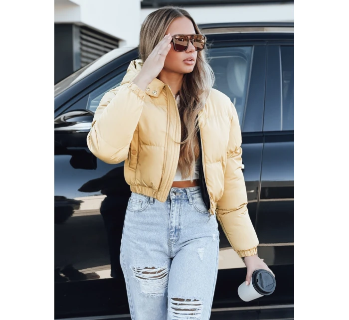 Dámska krátka zimná bunda s kapucňou žltá FashionStreet TY5360