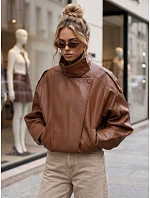 Dámská kožená bunda se stojáčkem, světle hnědá, FashionStreet TY6065 Dámská kožená bunda se stojáčkem, světle hnědá, FashionStreet TY6065