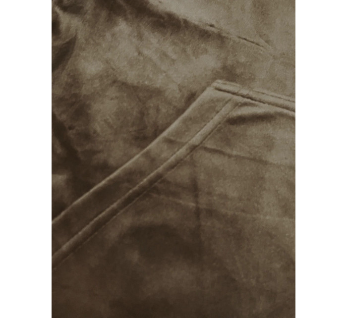 Dámska velúrová súprava v tmavej umbre s kapucňou na zips (8C1176-161)