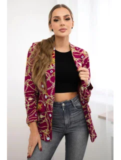 Bavlnená bunda s farebnou potlačou tmavo fialová