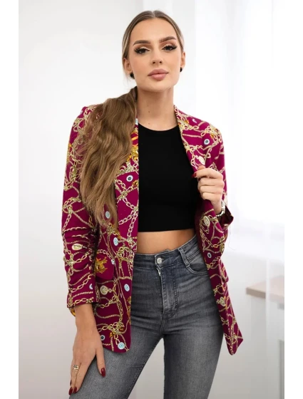 Bavlnená bunda s farebnou potlačou tmavo fialová