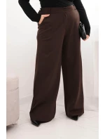 Dámské kalhoty Plus Size s širokou nohavicí a elastickým pasem hnědé Dámské kalhoty Plus Size s širokou nohavicí a elastickým pasem hnědé
