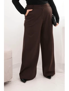 Dámské kalhoty Plus Size s širokou nohavicí a elastickým pasem hnědé