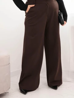 Dámské kalhoty Plus Size s širokou nohavicí a elastickým pasem hnědé