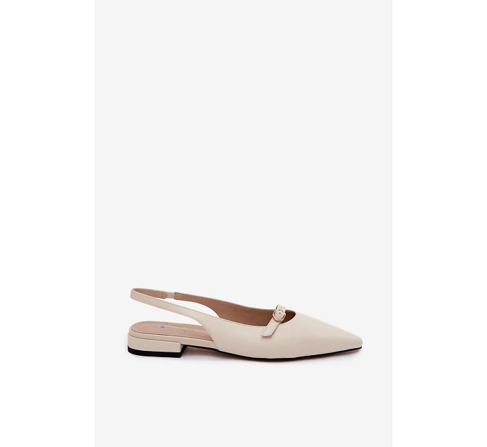 Kožené sandály na nízkém podpatku model 22123086 Světle béžové - Maciejka