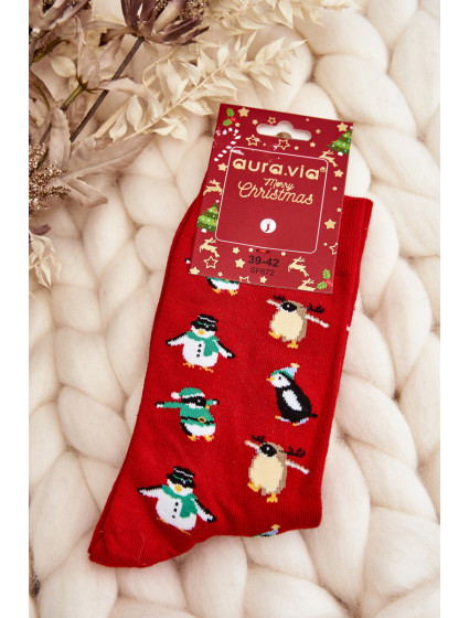 Pánske vianočné bavlnené ponožky s červenými tučniakmi