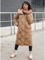 Dámsky dlhý prešívaný kabát FEMACOAT s kapucňou, béžový, FashionStreet TY4592