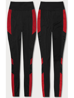 Čierno-červené športové legíny so vsadkami pozdĺž nohavíc (Y6841)