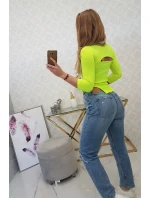 Rebrovaná blúzka s výstrihom žltá neónová