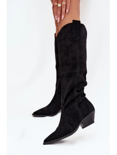 Ocieplane Kozaki Kowbojki Na Obcasie Z Eko Zamszu Czarne Jovianne