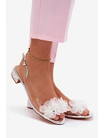 Průhledné sandály s krystaly a květinami  stříbrné model 22133839 - D&A