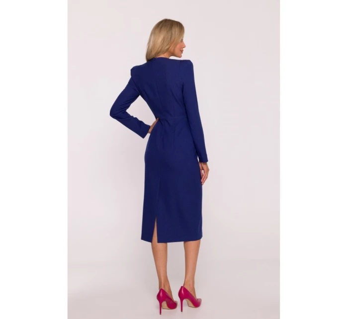 model 21319039 Tužkové šaty s ozdobnými rameny modré - STYLOVE model 21319039 Tužkové šaty s ozdobnými rameny modré - STYLOVE