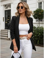 Dámske klasické sako s volánovými rukávmi čierne FashionStreet PY0137