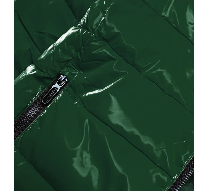 Zelená dámska bunda sa vzorovanou podšívkou (W707)